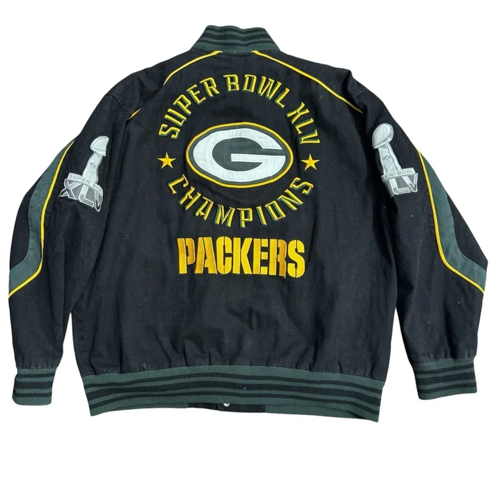 NFL Packers Champions Bomber Button Jacket - Black and Green XXL